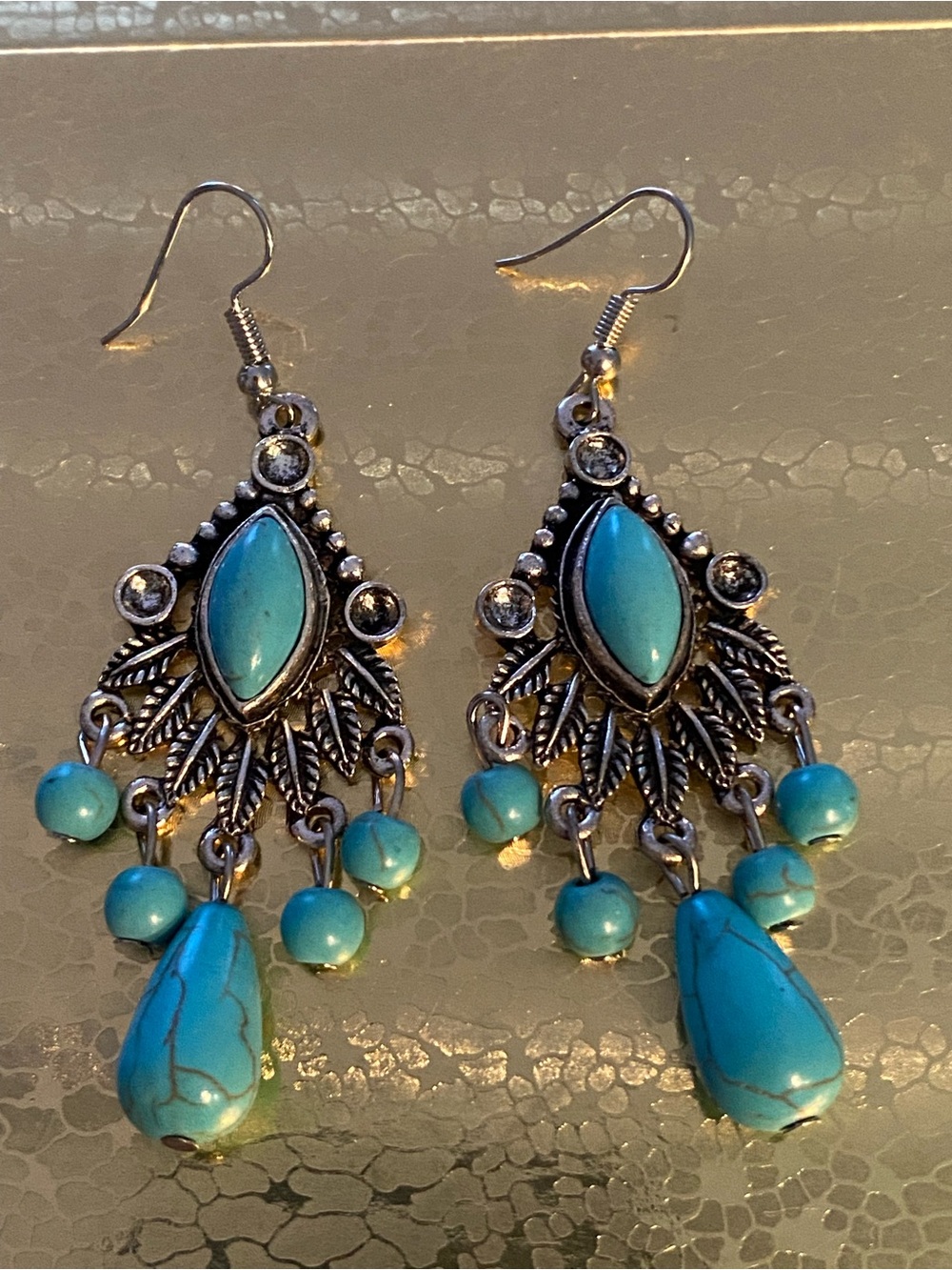 New Turquoise Drop Dangle Earrings with Sterling Silver Accents